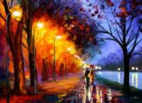 Нарисованная картина, осень, прогулка влюбленных